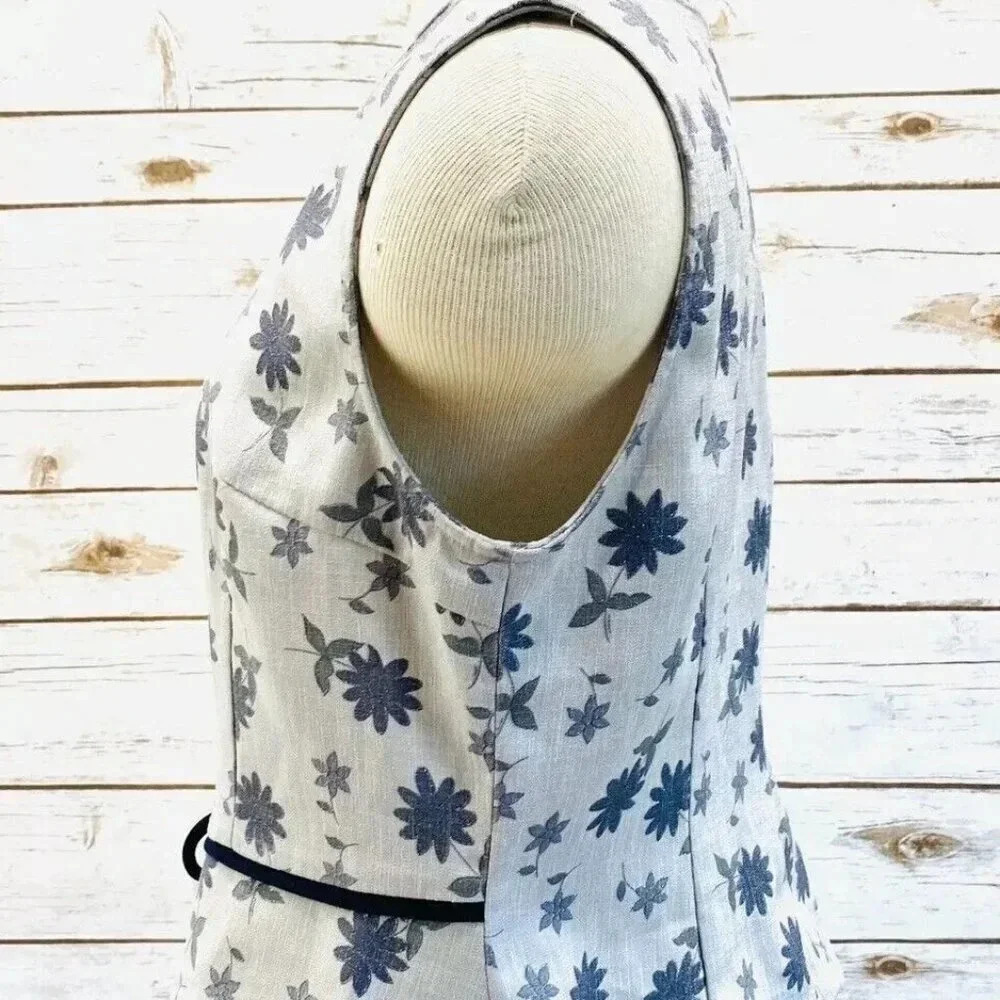 Women Sleeveless Pullover Boat Neck Gray Zip-Up on Back Floral Shirt Size 42 (S) - Picture 2 of 8